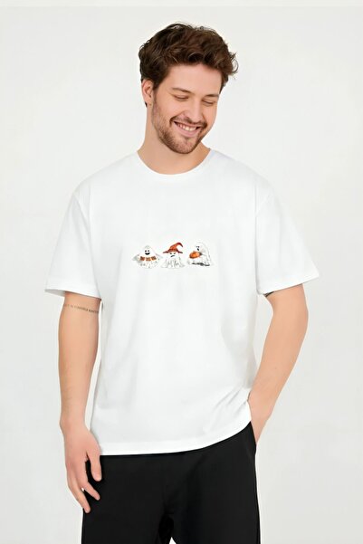 HOFFNUNG Unisex Oversize White T-shirt with Ghost Printed on the Front