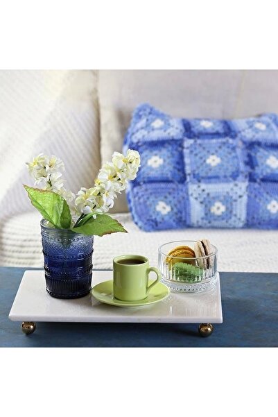 Akayev Marble White 30x15 Cm Gold Bead Standing Presentation Plate