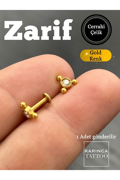Karınca Piercing Elegant High Quality Gold Color Ear Helix Jewelled Tragus Piercing (Ant Tattoo)