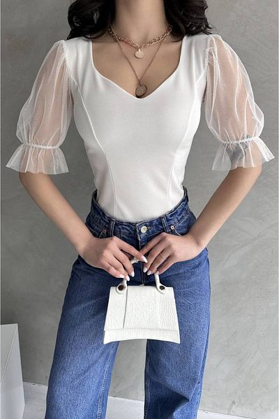 DENİKK DF2167 الأميرة كم تول مفصلة كريب تريند المرأة بلوزة
