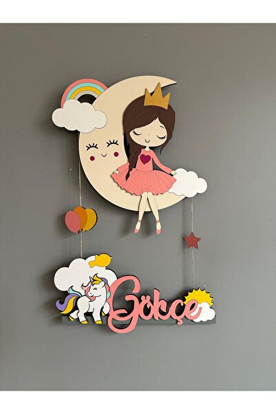 Atölye Selçukum Ayda Kız Işıklı Ahşap Bebek Kapı Süsü