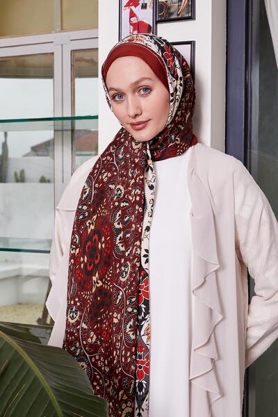 Levidor Kırmızı Kenar Motif Desen Royal Şal