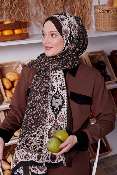 Levidor Acı Kahve Kenar Motif Desen Royal Şal