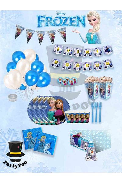 PartyPoo Frozen Elsa Mega Birthday Party Set - 8 People |   Elsa & Anna Themed Party Supplies