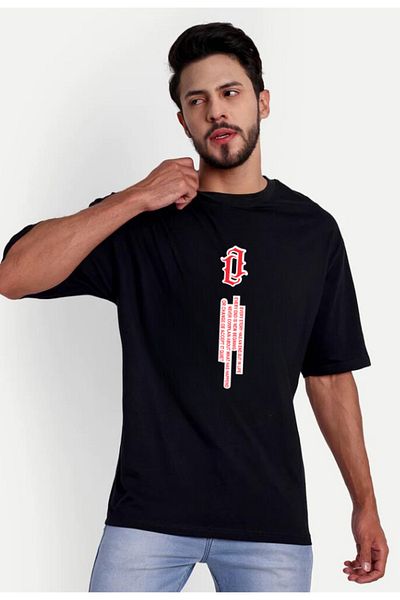Frisson Red Vertical Printed Oversize Cotton T-shirt