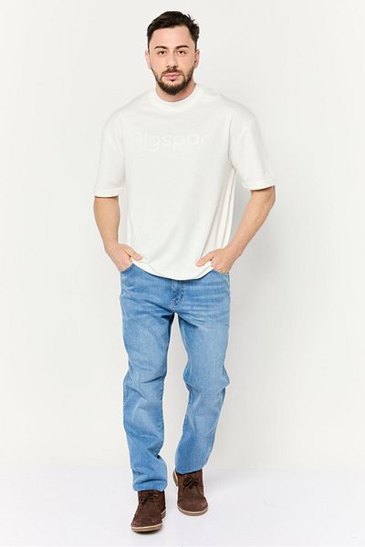 Algspar Men Crew Neck Short Sleeves Brand Logo T-shirt, Off White