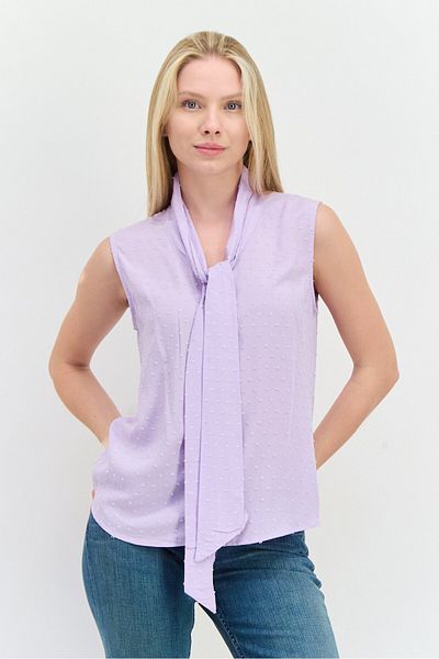 Calvin Klein Women Tie Neck Sleeveless Textured Top, Lavender