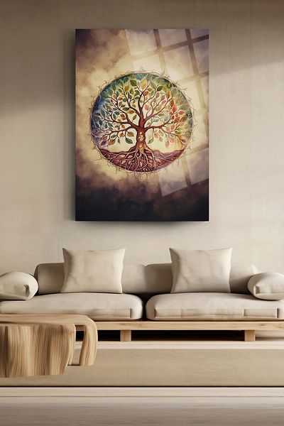 glassartdesign Pictură din sticlă Arborele Vieții 7 Pictură Modernă Pictură Abstractă Pictură Decorativă Pictură pentru Sufragerie