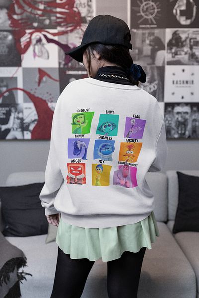SEVBANO Insiide Out Cartoon Printed Unisex Oversize Reverse Face Sweatshirt