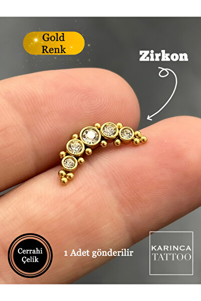 Karınca Piercing Yüksek Kalite Zirkon Taşlı Gold Altın Rengi Kulak Helix Tragus Flat Conch Piercing