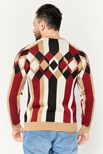 Perry Ellis Men Crew Neck Geometric Long Sleeves Sweatshirt, Maroon