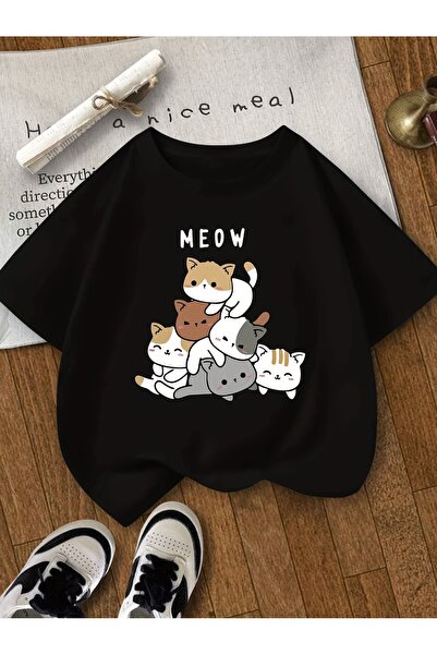 GALASHOP Kızlar için 6 Sevimli Kedi Baskılı Tişört