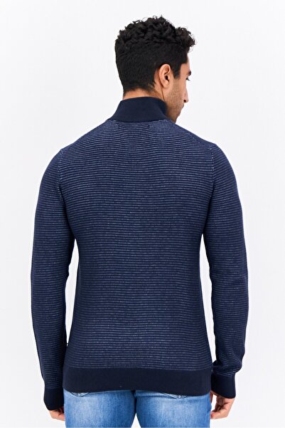 Perry Ellis Men Mock Neck Long Sleeves Micro Stripe Print Sweatshirt, Navy