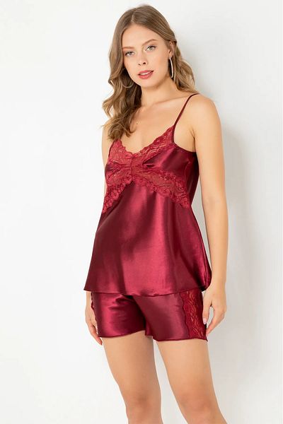 Farya Home Set pantaloni scurți cu bretele din frânghie cu dantelă din satin Faryanight