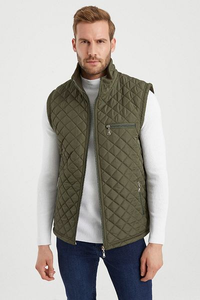 DYNAMO Men's Khaki Quilted Comfortable Fit Vest with Fleece Lining Inside