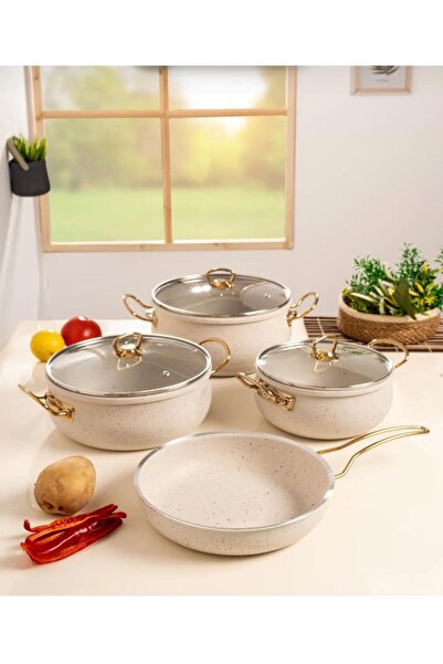Lura Metal 7 Piece White Granite Cookware Set - Elegant Design and Durable Solutions
