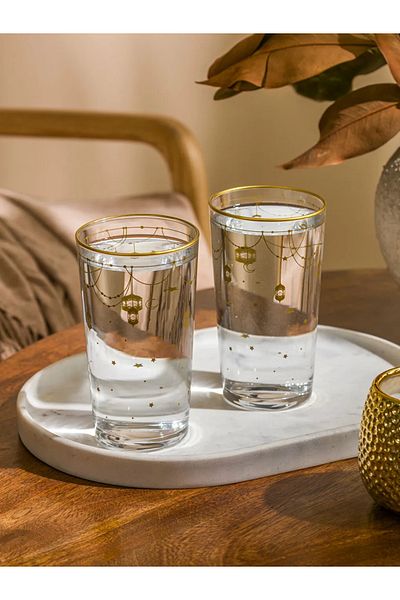 LC Waikiki Lcw Home Yellow Printed Glass Water Glass Set of 2 570 ml