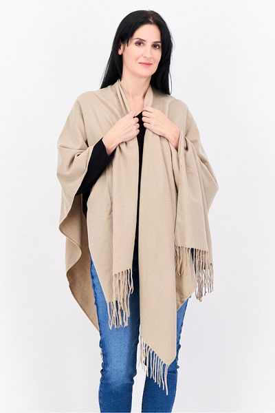 Adrienne Vittadini Women Split Neck Metallic Poncho, Taupe
