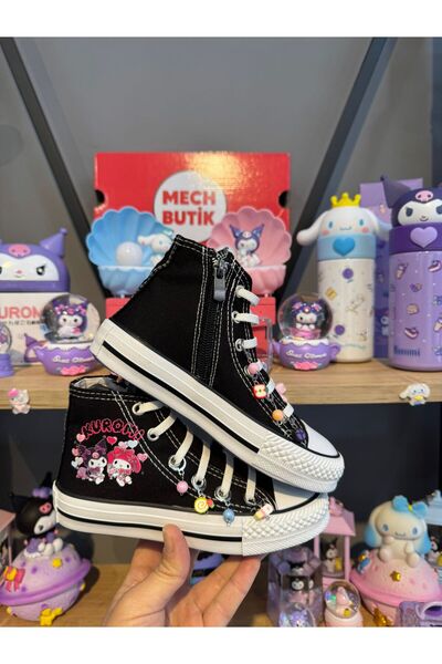 MECH BUTİK Kuromi Balloon Printed Black Sneaker Beaded Zippered Rubber Fixed Tie