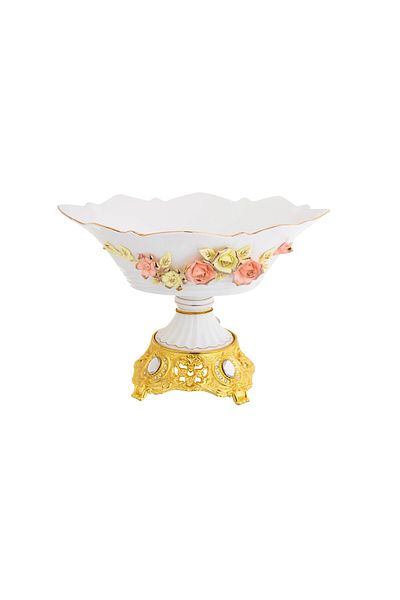 Dania Porcelain dessert plate with gold metal base