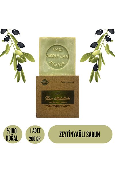 HACI ABDULLAH ZEYTİNYAĞLI DOĞAL SABUNLAR Olive Oil Soap - 200Gr - (1 Piece)