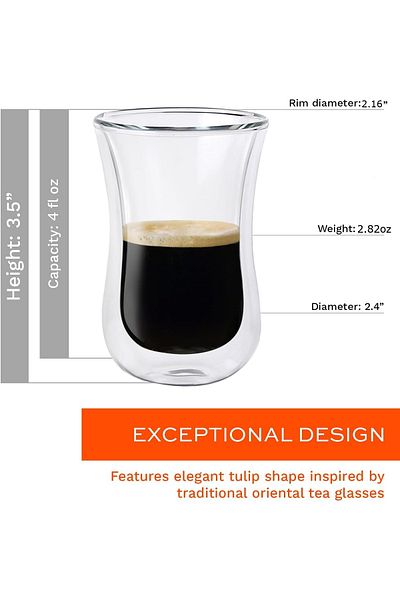 Home Zone Set of 4 - Double Wall Turkish Tea Glasses - 120 ml Insulated Heat Resistant & Lightweight