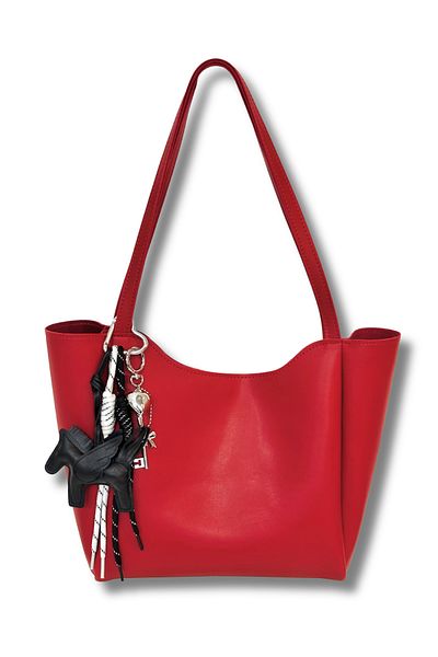 Kontes Women's Bag Charm Detailed, Zippered and Snap Closure Red Shopper Hand and Shoulder Bag