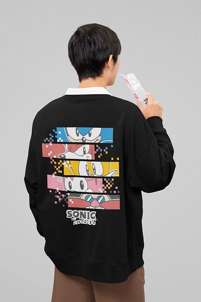 SEVBANO Sonic the Hedgehog Printed Unisex Oversize Cartoon Sweatshirt