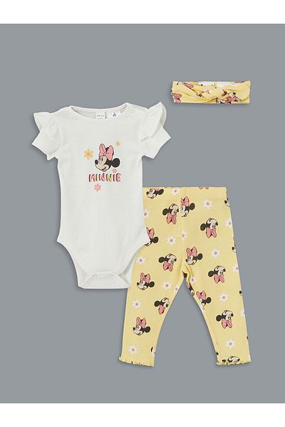LC Waikiki Minnie Mouse Printed Baby Girl Bodysuit Leggings and Headband Set of 3