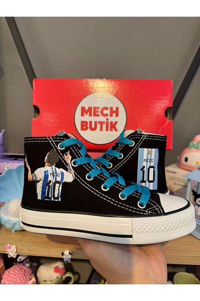MECH BUTİK Pantofi sport negri cu imprimeu Messi