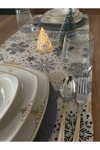 Rapithwin Christmas Patterned Gray Snowflake Runner - 6-Piece Charger Set, American Design