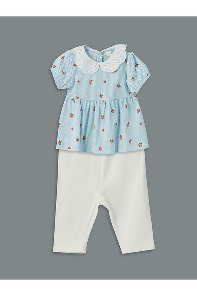 LC Waikiki Floral Ruffle Girls Blouse and Leggings 2-Piece