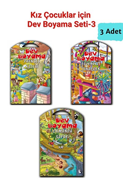 Kız Çocuklar için Dev Boyama Seti-3, Prenses Kalesi, Orman, Lunapark Temalı 3 Adet (67.5 x 100 cm)