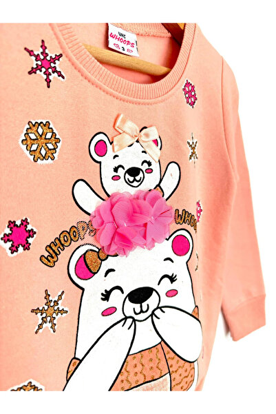 By Cwhr 100% Cotton 2 Thread Teddy Bear Printed Cuff Sleeve Winter Girl's Sweatshirt