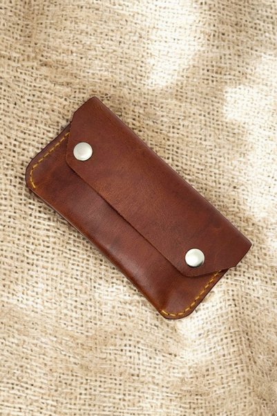 Leather حقيبة يد صغيرة من الجلد الطبيعي باللون البني للجنسين من لونا