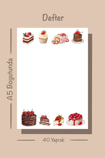 Handeto Kraft Cake Themed A5 Notepad - Check Pluck Notebook with Glue Memo Pad and No Line Notebook