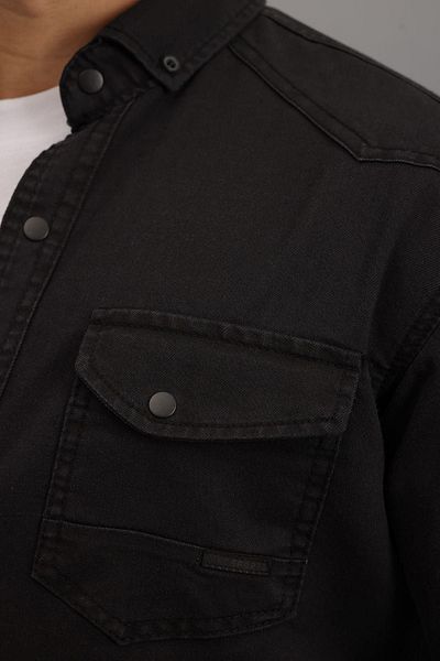 Ofzensport Ανδρικό βαμβακερό τζιν πουκάμισο Smoked Slim Fit με διπλή τσέπη