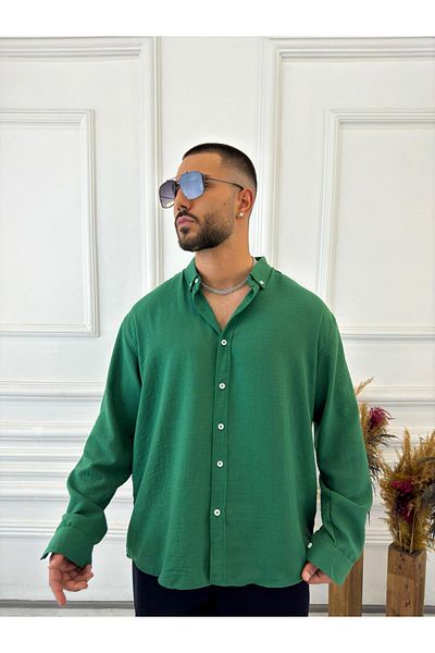 elkumoda Πουκάμισο από ύφασμα μουσελίνας Oversize με όρθιο γιακά, χαλαρό βαμβακερό πουκάμισο με κουμπιά πουκάμισο