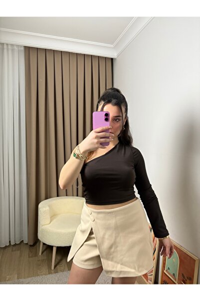 MahraWear Taş Detay Şort Etek - Krem