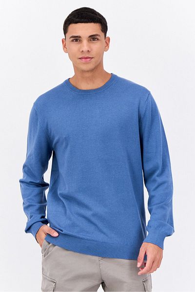 French Connection Men Crew Neck Long Sleeves Textured Sweatshirt, Slate Blue