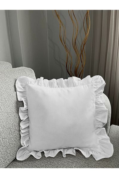 memhome Raw Linen White Ruffle Throw Pillow Cover 40X40Cm