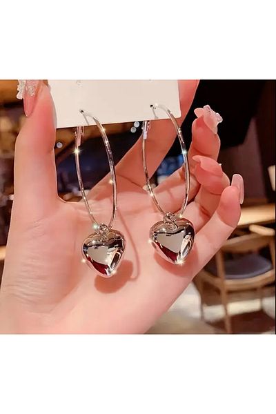 MEECY Ring Heart Dangle Women's Gold Large Earrings