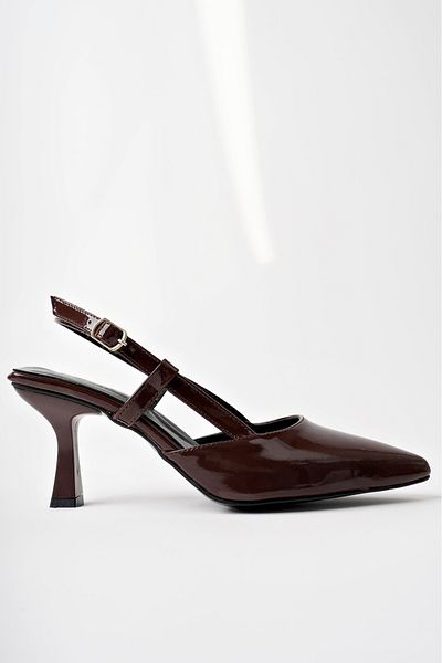 moun shoes Women's Burgundy Patent Leather Pointed Heeled Shoes with Thin Buckle