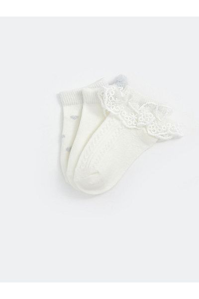 LC Waikiki Блестящи избори от Shining Store | Екрю бродерирани момичешки чорапи 3 броя
