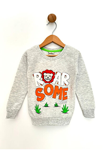 By Cwhr 100% 3 Thread Cotton Embroidered Roar Lion Printed Winter Boys' Sweatshirt with Cuffed Sleeves