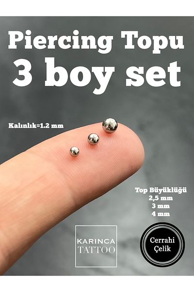 Karınca Piercing 3pcs Each Size Piercing Ball Set for 1.2mm Piercings (Ant Tattoo)
