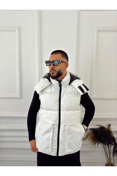 elkumoda Inflatable Vest Zipper Closure Portable Hooded Inflatable Vest