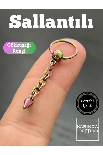 Karınca Piercing Zincir Sallantılı Spike Piercing Gökkuşağı Çelik Halka Kulak Nipple Conch Tragus Helix Piercing Küpe