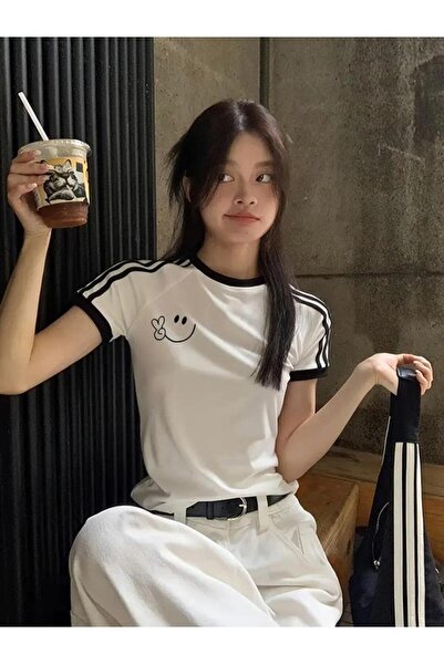 GOSSİP TEAM Crop Cut Smile εμπριμέ ριγέ μπλούζα κορμάκι