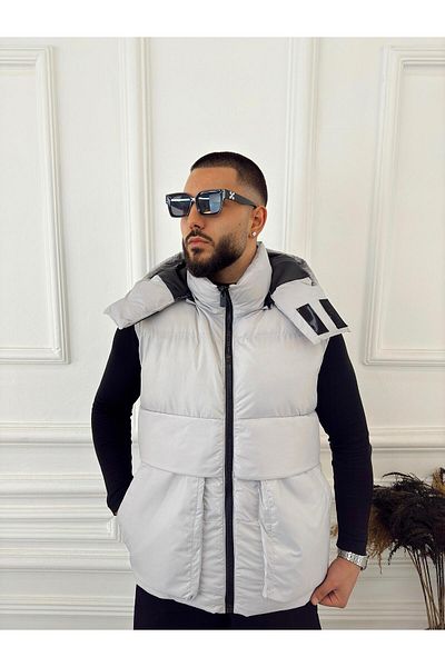 elkumoda Φουσκωτό γιλέκο Φουσκωτό γιλέκο με φερμουάρ Φορητό γιλέκο με κουκούλα